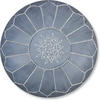 Marokkanischer Echtleder Pouf - Grau - Handgefertigt - gefüllt geliefert - Ottoman Sitzsack Fußhocker - Grau