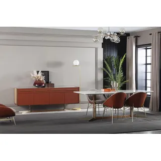 Essgarnitur Essgruppe Esstisch Stuhl Set Garnitur Gruppe Stuhl set Möbel 6 tlg - Braun