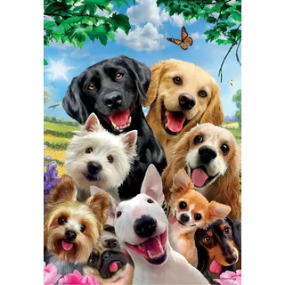 WOWDECOR DIY Malen nach Zahlen Kits Geschenk für Erwachsene, Malen nach Zahlen Home Haus Dekor - Hund Mops Familie Schmetterling Blauer Himmel 40 x 50 cm ohne Rahmen