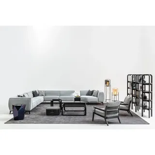 Ecksofa Couch Polster Möbel U Form Wohnlandschaft mit Sessel Graue Couchen - Grau