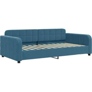 Modernes 2-in-1 Tagesbett aus blauem Samt, 90x200 cm, mit Metall- und Massivholzgestell - Blau