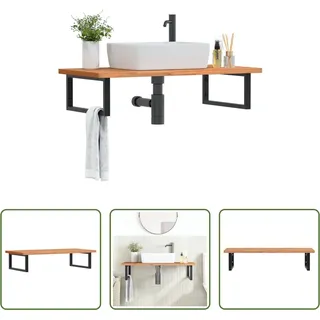 The Living Store Waschbeckenregal Wandmontage Stahl und Massivholz Buche - Braun