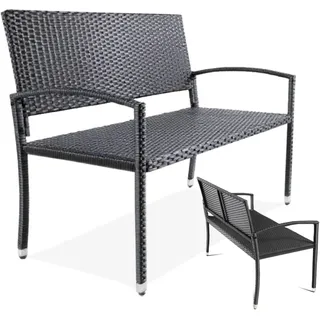 Clevich Gartenbank Rattan Wetterfest, 2 Sitzer Sitzbank, Terrassenbank mit Armlehnen, 320 kg Belastbar Balkon Bank, 122x60x85 cm Gartenmöbel für 2-3 Personen, für Innen- und Außenbereich, Schwarz