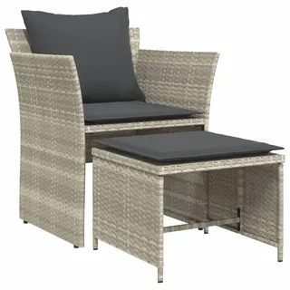 vidaXL Gartenstuhl mit Fußhocker Hellgrau Poly Rattan - Grau