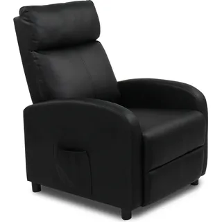 FCH Massagesessel Relaxsessel Fernsehsessel mit Wärmefunktion und Vibration,TV Sessel Ruhesessel mit Liegefunktion Ruhesessel Leder, schwarz - Schwarz