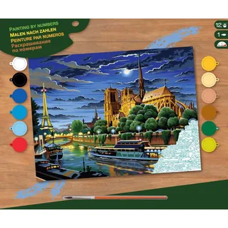 Mammut Spiel & Geschenk 8240424 - Malen nach Zahlen Senior, Paris, Komplettset mit bedruckter Malvorlage im A3 Format, 12 Acrylfarben, Pinsel und Anleitung, großes Malset ab 10 Jahre