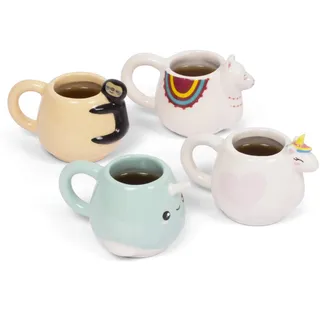 Thumbs Up Espresso-Tassen Set mini Zoo (4 Tier Motive - Lama, Einhorn, Narwal, Faultier)