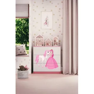 Kinderkommode mit Schubladen Prinzessin Pferd in der Farbe Rosa Babydreams - Rosa