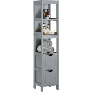SoBuy Badezimmerschrank Hochschrank Badschrank schmal mit 3 offenen Fächern & 2 Körben Badregal Schmal Badmöbel für Badezimmer, kleine Räume FRG126-SG - Grau