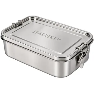 HAUSKU Brotdose Edelstahl mit Fächern 850 ml - Lunchbox mit Bewegliche Trennwand und Besteck, Auslaufsicher Brotdose Metall, BPA-frei, Spülmaschinenfest, Wiederverwendbar – Für Erwachsene & Kinder