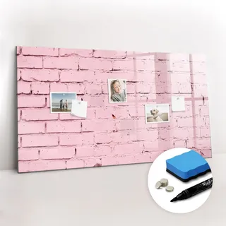 Tulup Magnettafel 120x60 Ziegelmauer , Pink , Glas , 120x60x0.4 cm , Bilder & Rahmen, Pinnwände & Magnettafeln