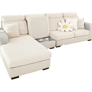 ShowyLive 2023 Neue Sofa Sitzkissenbezug Stretch Sitzkissenschutz für 3 Sitzer Sofa, Stretch Sitzkissenschutz für Sofabezug Ecksofa L Form (1 Stück, Weiß weben)