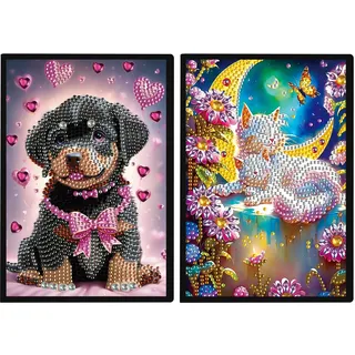 DCIDBEI 2 Pack Diamond Painting Notizbuch Hund Katze A5 Blank Diamond Painting Notizheft Diamant Painting Notebook Diamant Malerei Notizbuch Skizzenbuch Tagebuch Schülerbüro Schulbedarf(50 Blätter)