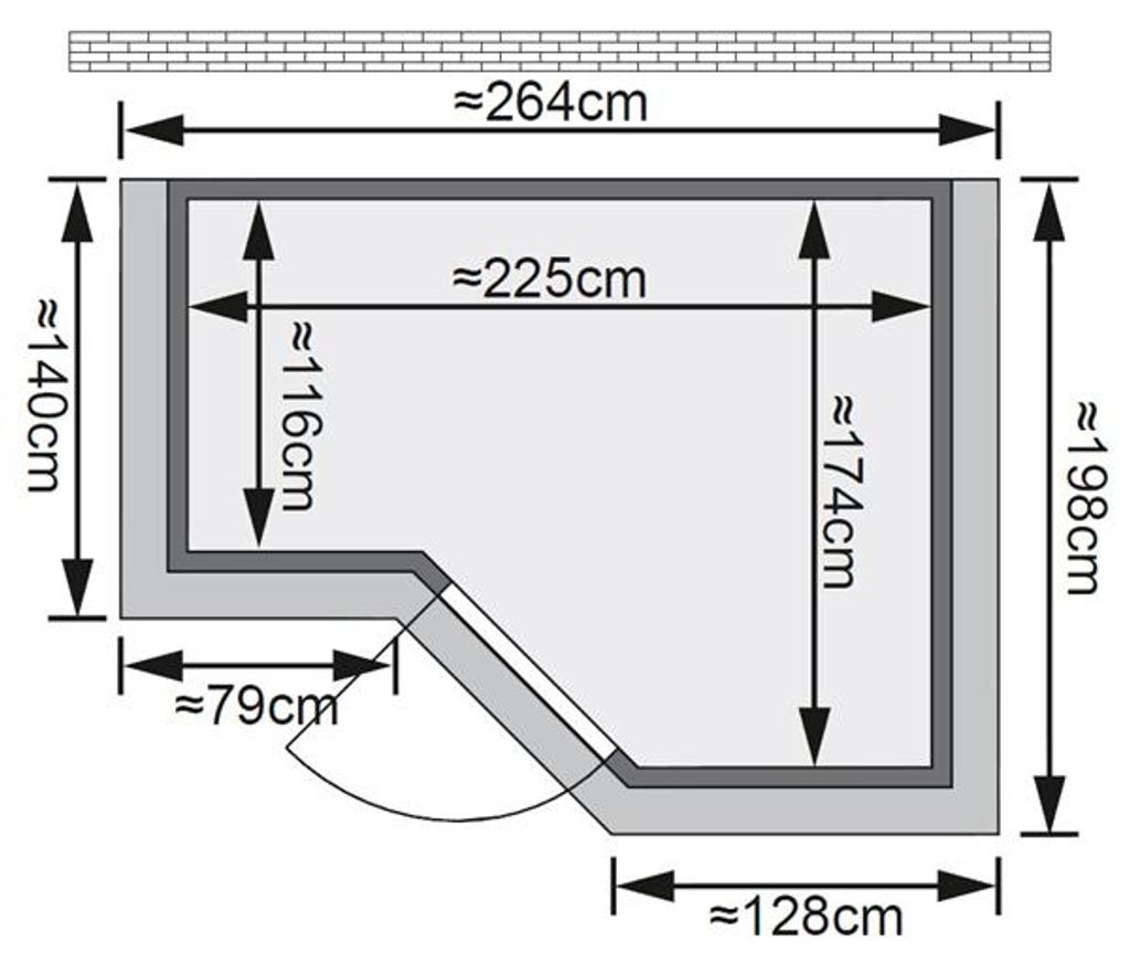 Bild von Sauna Sahib 2 mit Dachkranz Ofen 9kW extern classic Tür