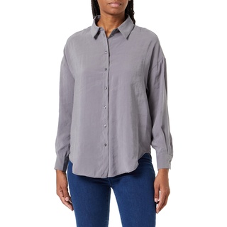 ONLY Damen Langarm Bluse Weites Hemd Kragen Shirt Locker Oversize Volume ONLIRIS, Farben:Grau,Größe Damen:S