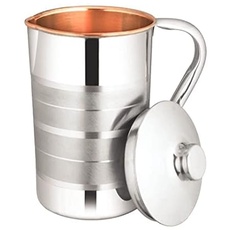 Zap impex Luxuriöser Kupfer-Stahl-Wasserkrug mit Edelstahl-Außen- und Innenseite aus reinem Kupfer 1600 ml zum Servieren von Geschirr für Haushalt und Küche