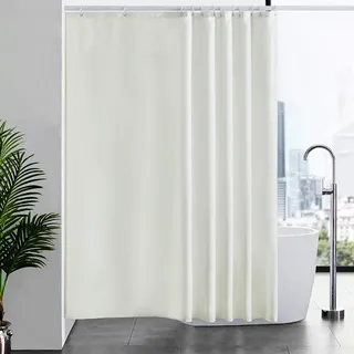 Furlinic Duschvorhang Überlänge Badvorhang Anti-schimmel Textil für Badewanne und Dusche Vorhang aus Stoff Antibakteriell Waschbar mit 12 Duschringen Beige Extra Groß 200x200cm.