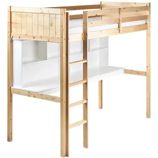 Beliani Hochbett MIT Schreibtisch 90x200 cm Heller Holzfarbton Foucamont , Hellbraun , 90x200 cm , Babymöbel & Kindermöbel, Kinderzimmer & Jugendzimmer, Stockbetten