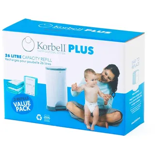 Korbell - Nachfüllpackungen für Windelbehälter - MAXI - 26 L - x3 - Biologisch abbaubar - Geruchskontrolle - Kapazität 330 Windeln