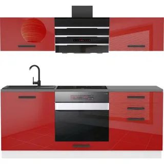 Belini Küchenzeile Küchenblock Sophia - Küchenmöbel 180 cm Einbauküche Vollausstattung ohne Elektrogeräten mit Hängeschränke und Unterschränke, mit Arbeitsplatten, Rot Hochglanz - Rot
