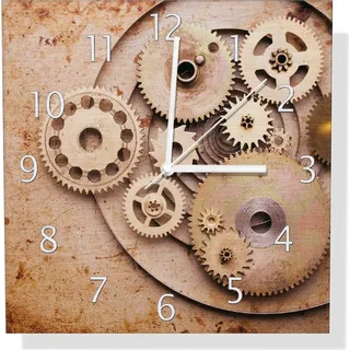 Wallario Design Wanduhr Zahnräder einer alten Uhr im alten Stil aus Aluverbund, Größe 30 x 30 cm - Schwarz