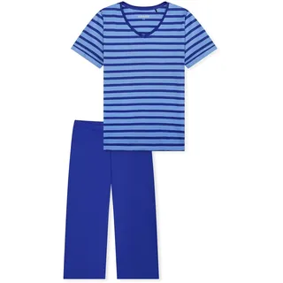 Schlafanzug SCHIESSER "Pyjama", Damen, Gr. XL, bunt (blau), Obermaterial: 100% Baumwolle CO., Homewear-Sets Schlafanzug