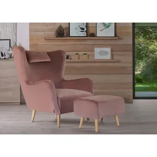 Home Affaire Ohrensessel Telford Fellimitat 77 x 106 x 92 cm Rosa mit Hocker