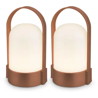 BRILONER - 2er-Set LED Tischlampen kabellos IP44 mit Touch, dimmbar in Stufen, Akku tauschbar, Nachttischlampe, LED Lampe, Campinglampe, Tischleuchte, Akku Lampe, Outdoor, 8,5x8x15,5 cm, Braun