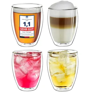 Creano doppelwandiges XXL Thermoglas 400ml, Extra großes hitzebeständiges Kaffeeglas/Teeglas/Latte Macchiato aus Borosilikatglas, 4er Set