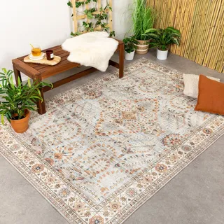 Vintage Gartenteppich - Santo Flora Hellgrau - 120x170 cm - Balkon, Garten / Terrasse - FRAAI | Home & Living - Boho, Klassik, Orientalisch - Grau