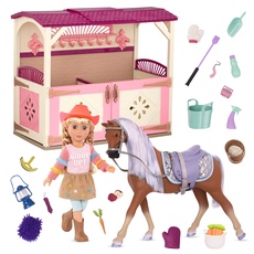 Glitter Girls Pferdestall mit Cowgirl Floe, Pferd und Zubehör – Puppenzubehör für 36 cm Puppen mit Zaumzeug, Sattel, Scheune – Puppenhaus Accessoires, Spielzeug für Kinder ab 3 Jahren