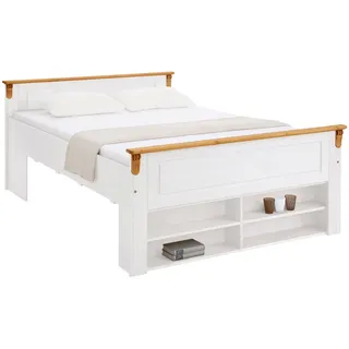 OTTO home home »Tessin, Stauraumbett, Landhausstil, Schubladen optional, rustikal«, Breite/Belastbarkeit 180cm/220 KG, 140cm/180 KG, zertifizierte Kiefer, Kassetten-Optik, stabile Qualität, weiß