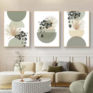 Uixxducc 3-teiliges Bohemian Poster Set Aesthetic Grüne Pflanze Bilder Set Boho Wandbilder Wohnzimmer Schlafzimmer Deko, ohne Rahmen (40x50cm,B)