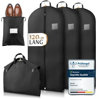 Bruce.® 3x Kleidersack Kurz 120x60 cm inkl. 1x Schuhbeutel – 120 GSM Hochwertige Kleiderhülle für Anzug, Blazer, Kostüm & Kleid – Anzugtasche für Reisen & Aufbewahrung - Kleidersäcke herren - Schwarz