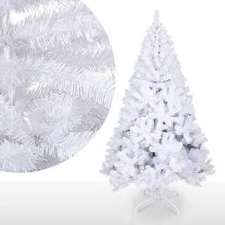 Jiubiaz Weihnachtsbaum künstlich, Tannenbaum aus Fichte Dekoration, inkl. Metall Christbaum Ständer, Schnellaufbau, klappbar,Weiß 210cm - Weiß