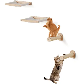 Vevor Kletterwand, Katzenwandregale und Sitzstangen mit Sprungpfosten und Hängematten, Katzenmöbel-Set bis zu 18 kg, abnehmbares und waschbares Korallenvlies zum Schlafen, Spielen, Klettern, 4er-Set