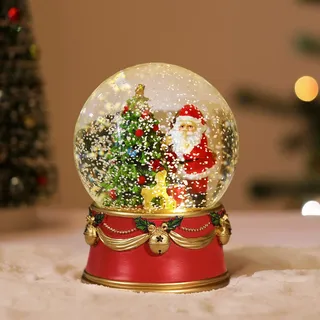 Lewondr Weihnachts-Schneekugel, Weihnachtsmann elektrische Schneekugel mit Schneeflocke & Lichter, Batteriebetriebene Weihnachts-Wasserkugel, Weihnachtsdekoration für Zuhause, Feiertagsparty, Rot﻿﻿