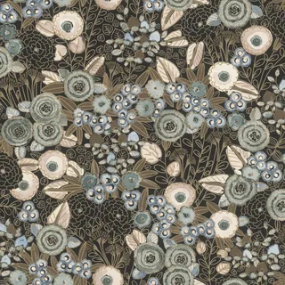 Rasch Textil Rasch Tapeten 868913 - Vliestapete mit Blumen in Weiß, Beige, Grün, Blau, Schwarz und Braungrau aus der Kollektion Symphony - 10,05 m x 0,53 m (LxB)