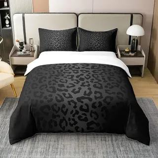 Loussiesd Leopard Bettwäsche Set 135x200cm 100% Baumwolle Geparden Drucken Bettwäsche für Jungen Mädchen Kinder Schwarz Wild Tier Bettbezug Set Room Dekor Safari Betten Set 2Pcs