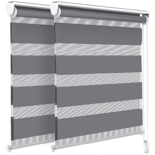 VOUNOT 2er Set Doppelrollo klemmfix ohne Bohren, Duo Rollo Klemmrollo für Fenster und Tür, lichtdurchlässig & verdunkelnd Fensterrollo, 90x150cm, Grau