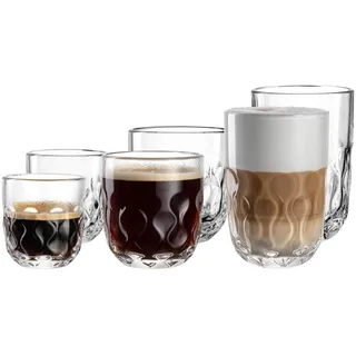 Latte-Macchiato-Glas LEONARDO "Barista-Set (2) Gocce 6er Set transparent", bunt (transparent), B:2cm H:2cm, Glas, Trinkgefäße, Latte-Macchiato-Glas, Spülmaschinengeeignet, Temperaturbeständig bis max. 100 Grad C