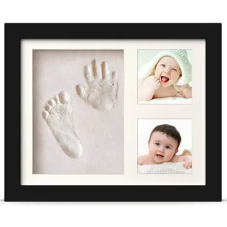 PewinGo Baby Handabdruck und Fußabdruck Set, Gipsabdruck Baby Hand und Fuß mit Echtholz Bilderrahmen- Perfekte Geschenkidee für Kleinkinder, Mütter und Väter, Erinnerungen für die Ewigkeit-Schwarz