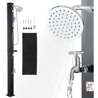 Solardusche - Garten- & Pooldusche 40 Liter - Höhe 229 cm - Warm- & Kaltwasser-Mischbatterie - Handbrause & Fußventil - Max. 60 °C - Schwarz
