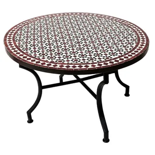 ORIGINAL Marokkanischer Mosaiktisch Couchtisch ø 100cm Groß rund | Runder Kleiner Mosaik Gartentisch Mediterran | ALS Tisch Beistelltisch für Balkon oder Garten | Albaicin Schwarz Weiss Bordeaux 100cm - Schwarz, Weiß, bordeaux