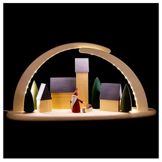 seiffener volkskunst eg schauwerkstatt Seiffener Volkskunst | LED Lichterbogen Schwibbogen 42x21cm | Original Erzgebirgische Volkskunst | 15382 | Weihnachten Weihnachtsbogen | Stadt mit Weihnachtswichtel