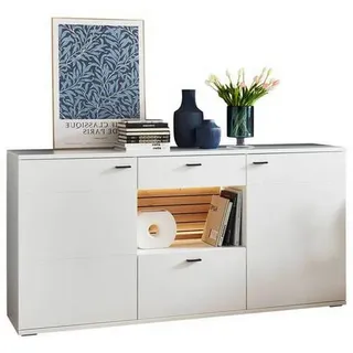 Stylife Sideboard , Weiß, Eiche Artisan , Metall , 4 Fächer , 2 Schublade(n) Schubladen , 179.5x89x44 cm , Beimöbel erhältlich, stehend, Beleuchtung , Holzmöbel, Wohnwände Holz, Wohnwand Serien Holz