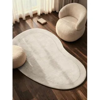 Villeroy & Boch Wollteppich Kari Organisch Shape - Weicher Natur Wohnzimmerteppich mit Bordüre, Handgemacht & Natürlich, Modern für Wohnzimmer, Schlafzimmer, Esszimmer, Flur - Natur Creme, 125x200 cm