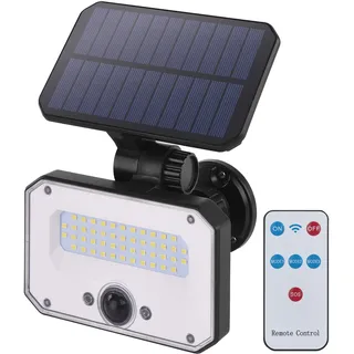 EMOS - LED Solarlampe SPILO für Außen mit Bewegungsmelder und Fernbedienung - Solar Wandleuchte für Haus/Garten - Sensor-Reichweite 6m/120° - 4 Lichtmodi, Helligkeit max. 1500lm, Warmweiß - schwarz