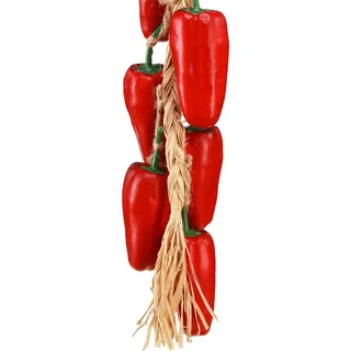 Dekohänger Paprika Rot Kunstbast Mediterrane Sommerdeko L60cm Naturlook Küche Garten - Grün, Rot
