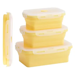 1200 ml Frischhaltebox, Faltbare Silikon Vorratsdose Brotdose aus Silikon Brotbox, Frischhaltedose Silikon Gelb - Gelb